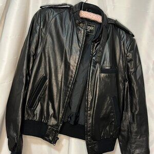 Epic Vintage Leather Loft Black Leather Biker Bomber Jacket Size 40